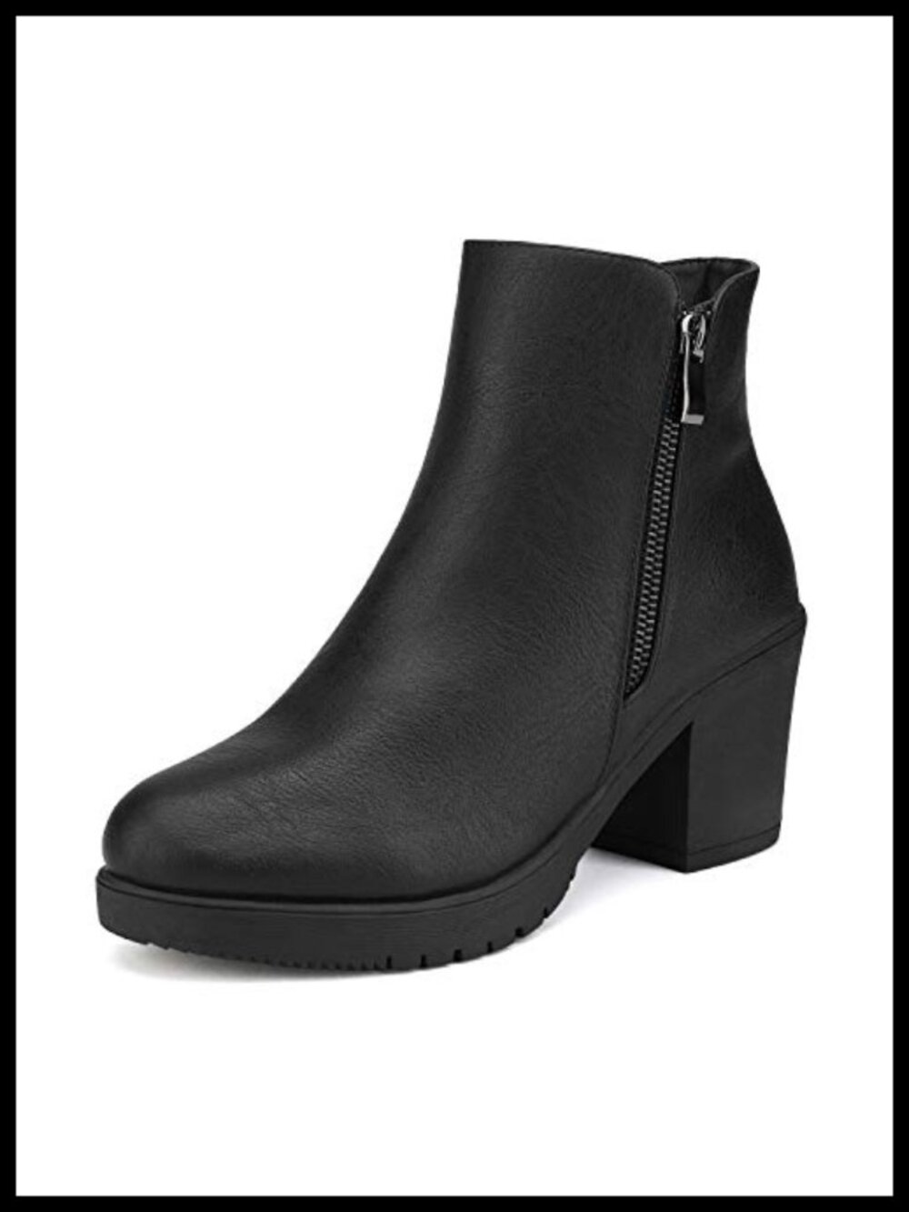 Women's Chunky Heel Platform Ankle Boots Vegan Leather Zip Booties